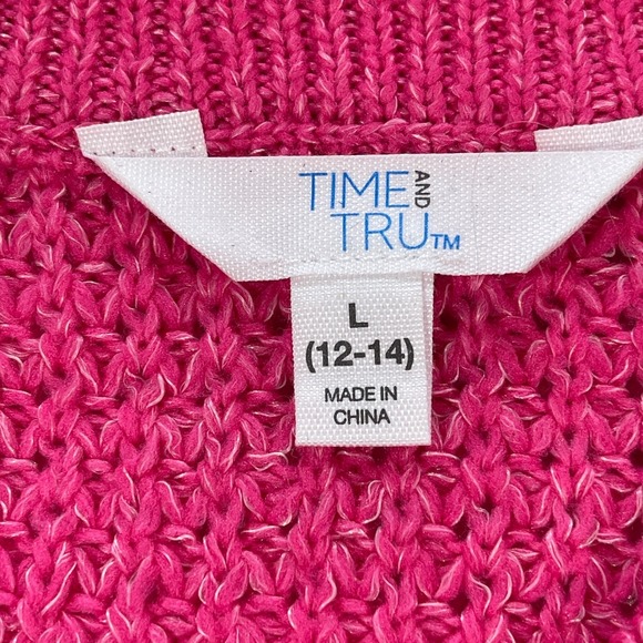 Time and Tru Womens Pink Waffle Knit Crewneck Sweater Recycled Polyester L 12-14 - Picture 5 of 10